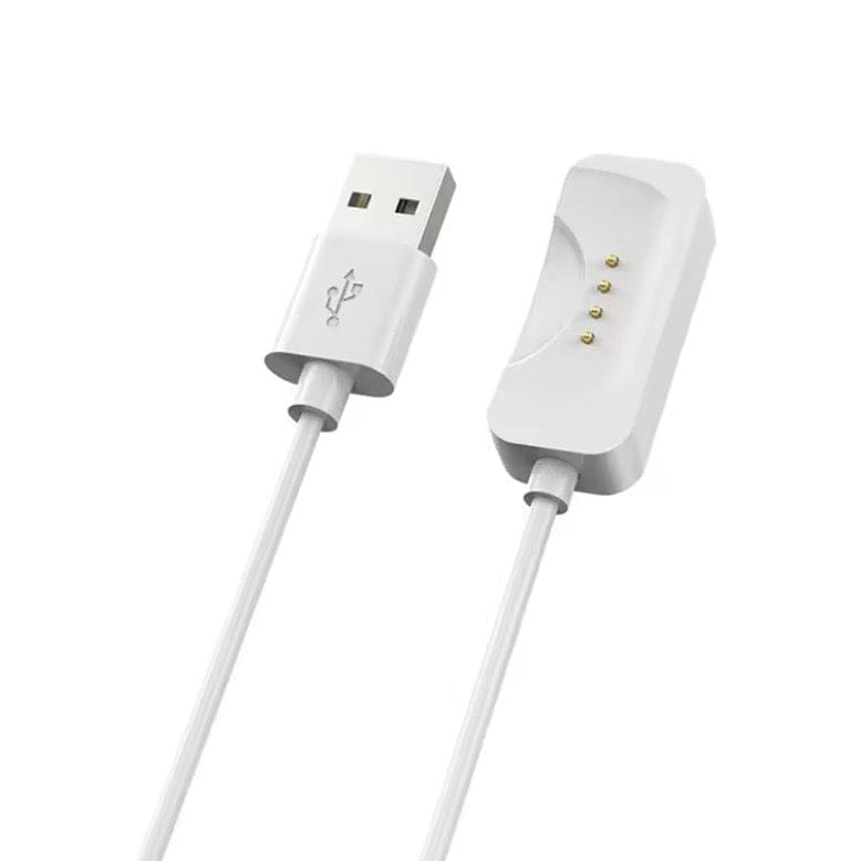 White USB-A charger for OnePlus Watch 2/2R, 1-meter cable, compatible with smartwatch charging.