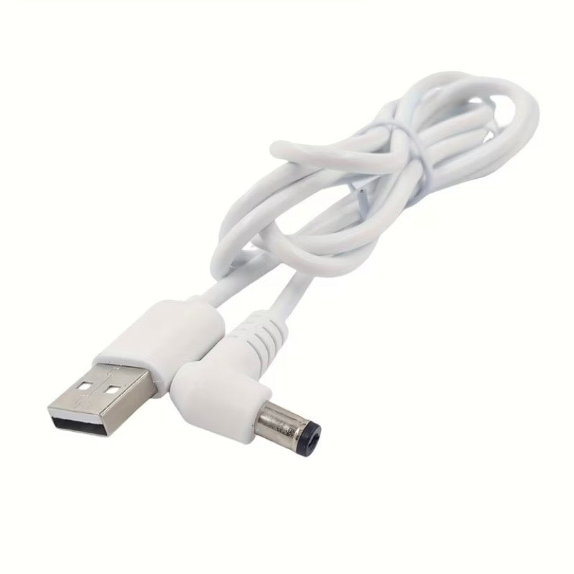 White 1m Barrel Jack Power Cable with elbow connector, 5.5mm x 2.1mm for electronics charging, by 9eight5.