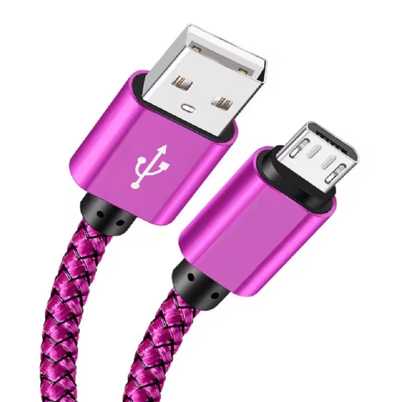 Pink 9eight5 Micro USB charger cable for Samsung phones and tablets, 2 meters long, with Type B connector.