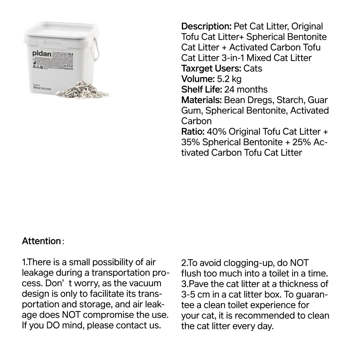 PIDAN 3-in-1 Blend Cat Litter (Tofu, Spherical Bentonite Clay, Activated Carbon Infused Tofu) Pidan New Zealand