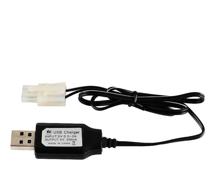 White 6V USB charging cable for car or boat, by dealonlinenz, suitable for powering devices in vehicles or marine environments.