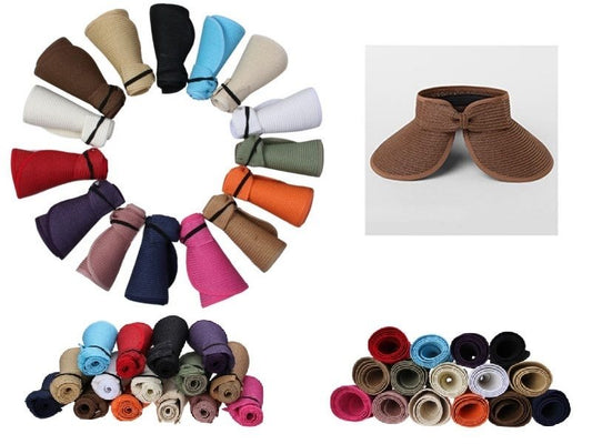 BROWN Foldable Roll Up Sun Beach Straw Visor Hat Summer Kid Wide Brim Cap dealonline.co.nz