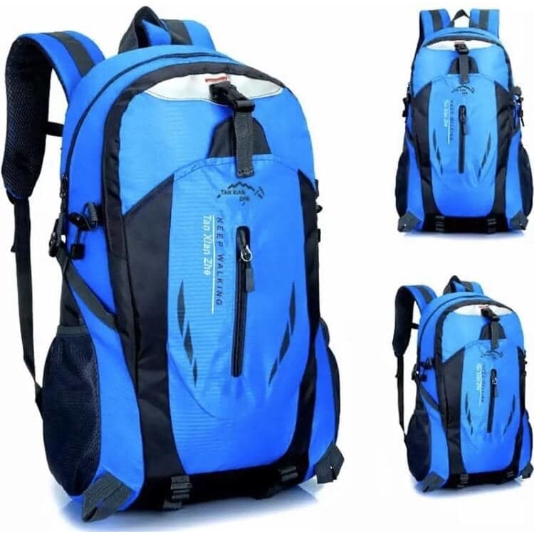 Blue and black 9eight5 multi-use backpack with adjustable straps, measuring 51cm x 31cm x 18cm, featuring multiple compartments.