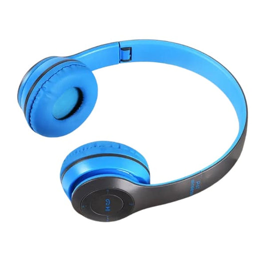 Blue P47 wireless headphones by 9eight5, sleek over-ear electronic accessories with cushioned ear cups and adjustable headband.