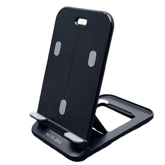 9eight5 Mobigo desktop holder stand for phone and tablet, black accessory with adjustable support for hands-free use.