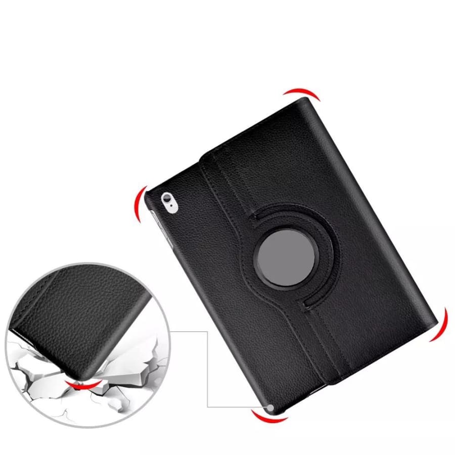 Black synthetic leather cover for iPad Air 4th and 5th generation, by 9eight5, showing the front view of the tablet in the case.
