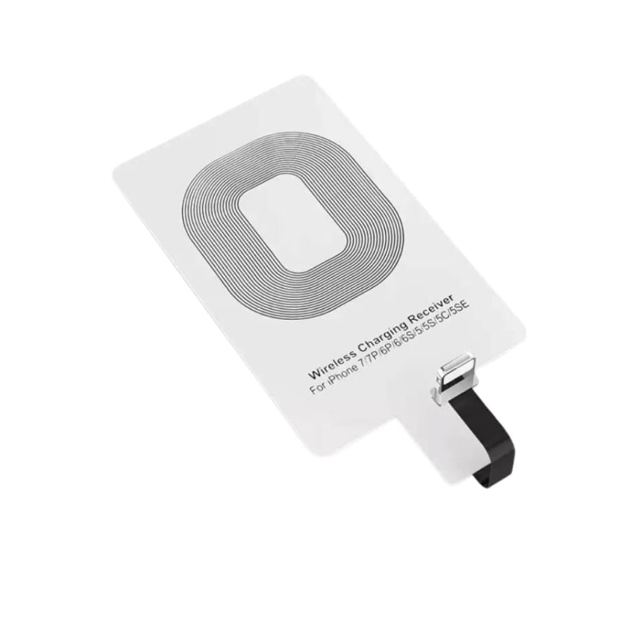 Wireless charging receiver for iPhone by 9eight5, compact accessory attaches to phone for convenient wireless charging.