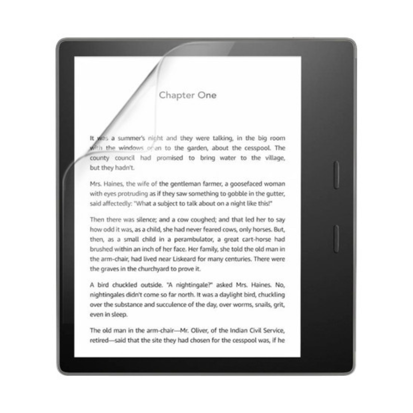 Hydrogel screen protector for Kindle Oasis 3rd generation by 9eight5, showing the transparent protective film on the device screen.