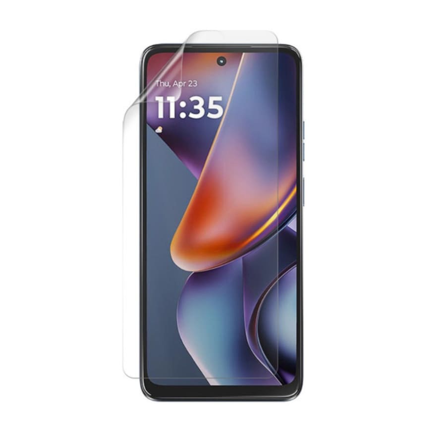 Hydrogel screen protector for Moto G Stylus 2025 by 9eight5, showing a clear, flexible film covering the device screen.