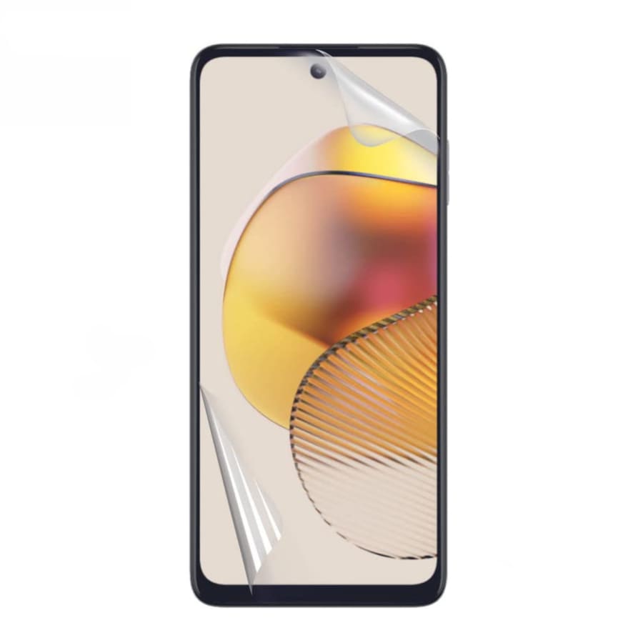Hydrogel screen protector for Moto G73 5G 2023 by 9eight5, shown in a pack of two covering the phone screen.