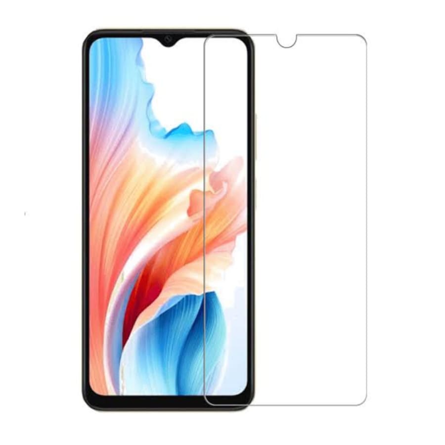 Pack of two 9eight5 screen protectors for Oppo A38 4G, clear tempered glass screen protection for smartphone display.