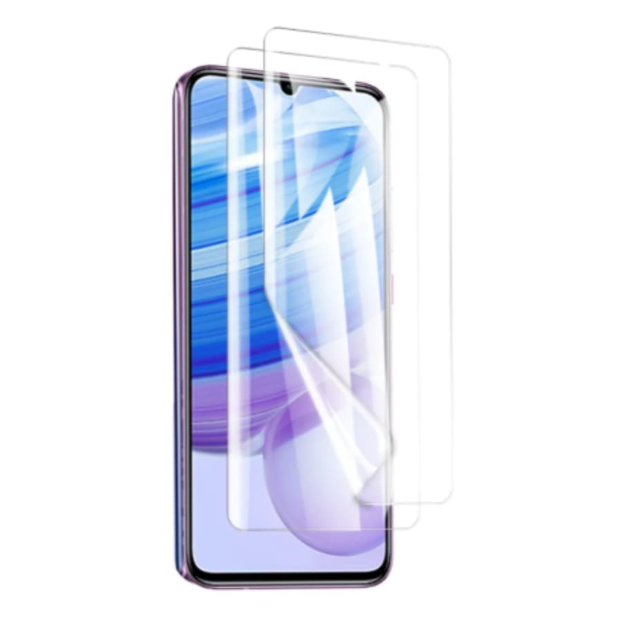 Hydrogel screen protector for Redmi 13R by 9eight5, showing a clear, flexible film covering the smartphone screen.