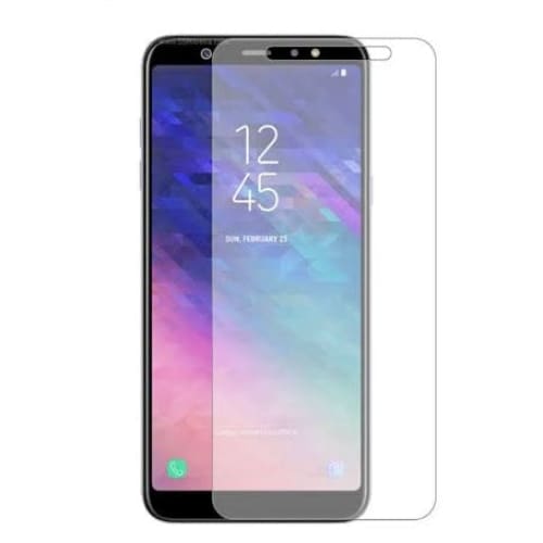 Two 9eight5 screen protectors for Samsung Galaxy A6 Plus 2018, showing clear, anti-scratch tempered glass covers.