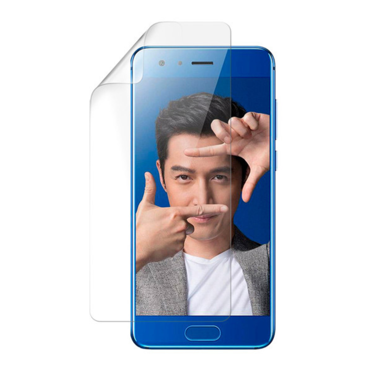 Hydrogel screen protector for Honor 9 (2017) by 9eight5, showing a clear, flexible film covering the phone screen.