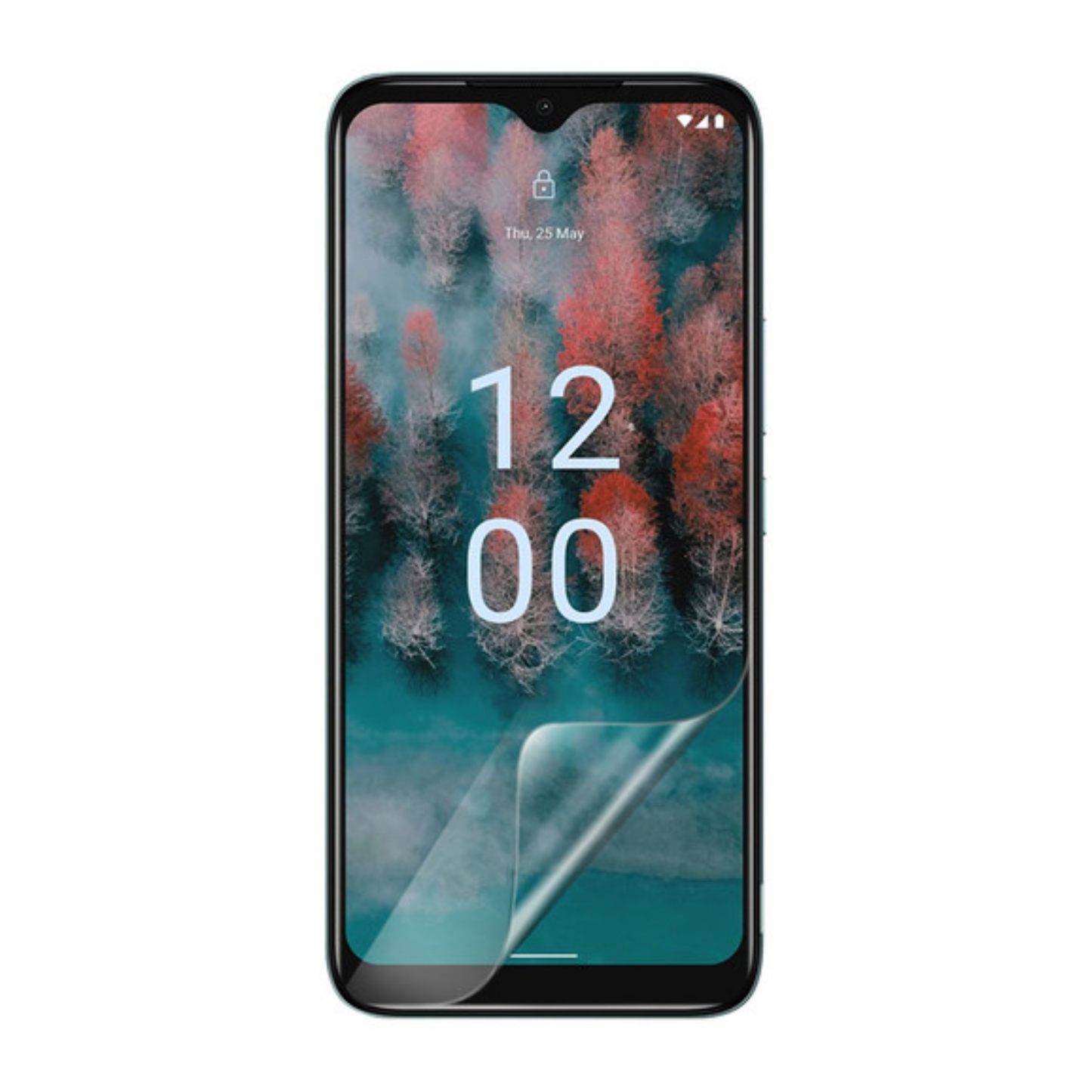 Hydrogel screen protector for Nokia C12 Pro by 9eight5, showing the clear, flexible film covering the smartphone screen.