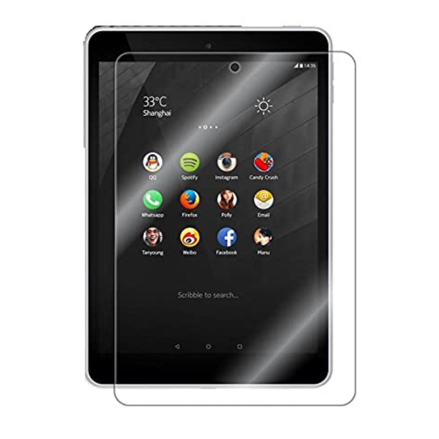 Hydrogel screen protector for Nokia N1 tablet by 9eight5, showing a clear, fitted layer covering the tablet screen.