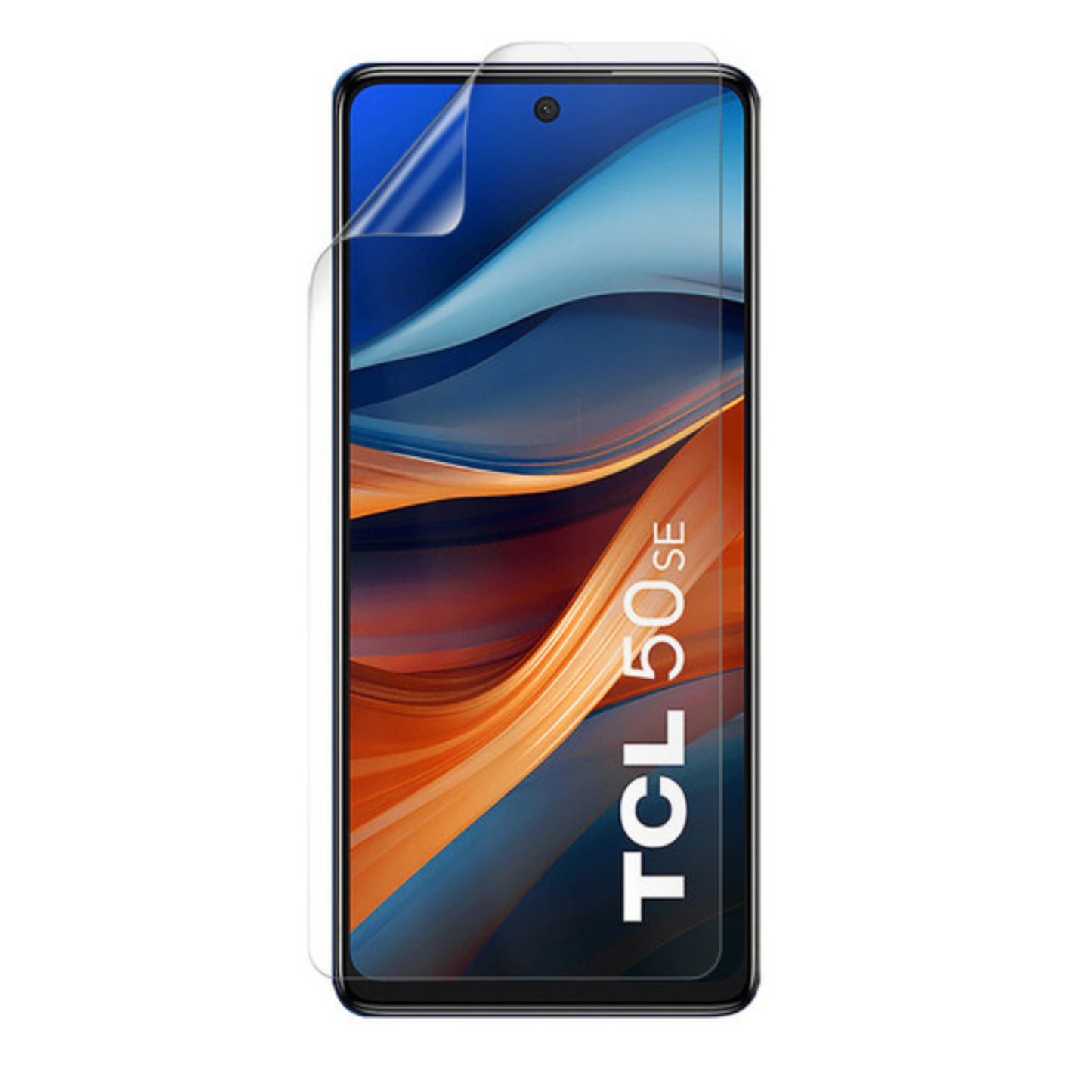Hydrogel screen protector for TCL 50 SE by 9eight5, showing the clear, flexible film covering the phone screen.