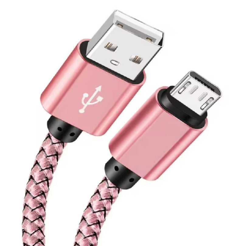 Rose gold Samsung charger cable for phones and tablets, Type B Micro USB, 1 meter long, compatible with Samsung devices.