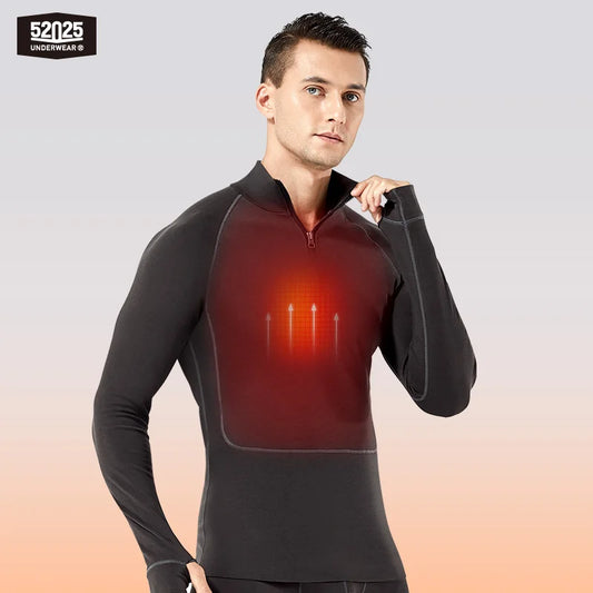52025 AlpineFlex Men's Wool-Blend Zip-Neck Thermals