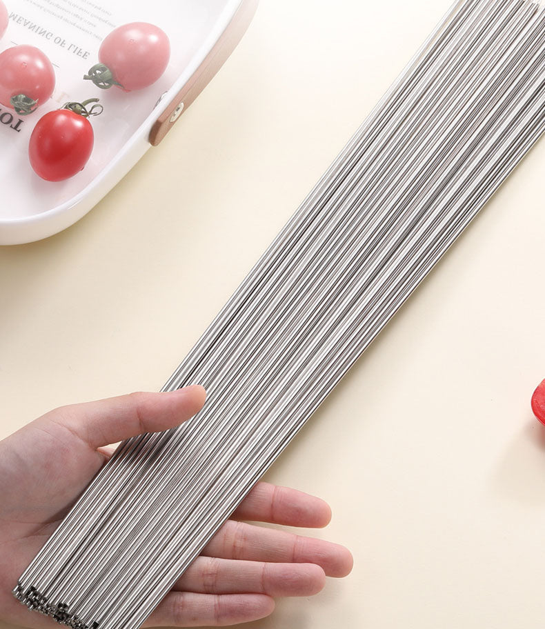 Set of 100 stainless steel BBQ skewers, 35cm round roast sticks for shish kebabs, by dealonlinenz, ideal for grilling and roasting.