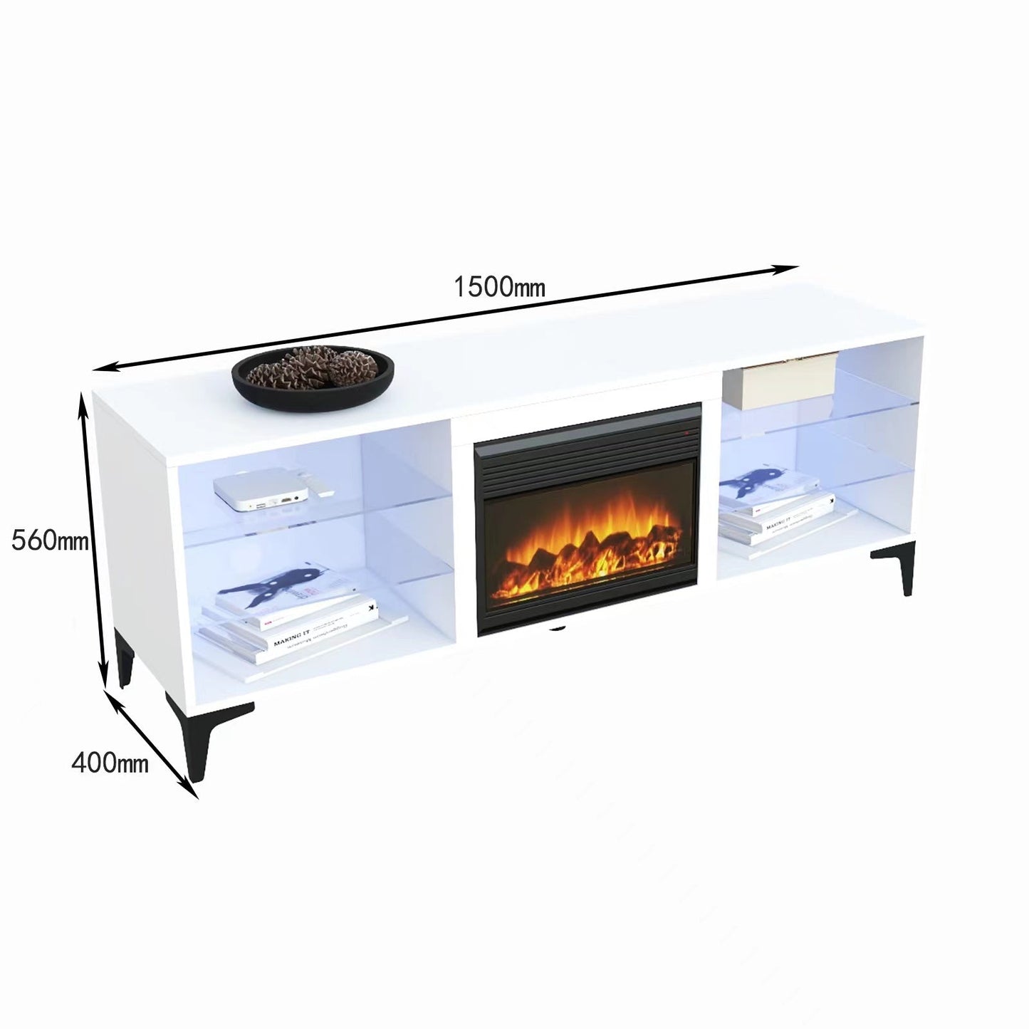 'Dante' RGB LED Lighting TV Unit With Electric Fireplace sue-e furniture