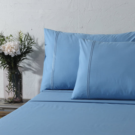 ORGANIC COTTON COLOURED SHEET SET 250TC - BLUE MIRAGE Whites of London NZ