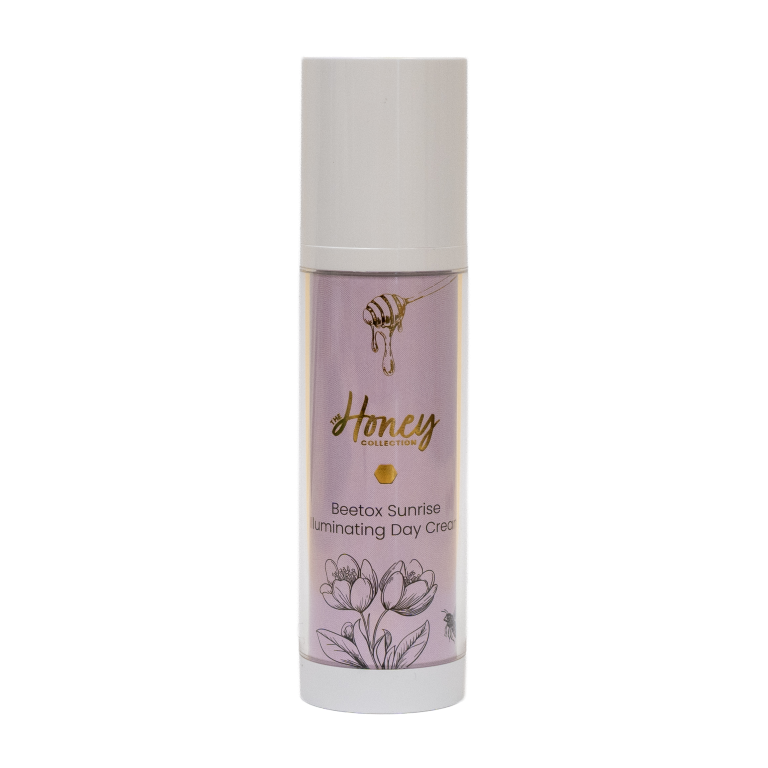 Beetox Sunrise Illuminating Day Cream moisturizer by The Honey Collection, showing the jar with a light, illuminating appearance.
