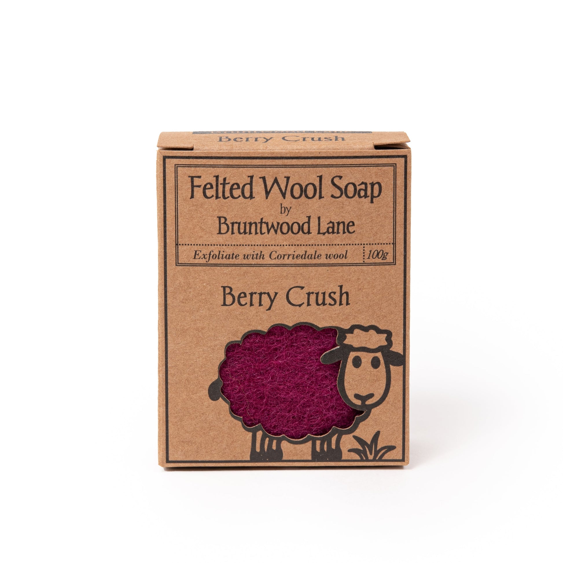 Felted Wool Soap by Bruntwood Lane with berry crush design, showcasing textured felted wool exterior and soap inside.