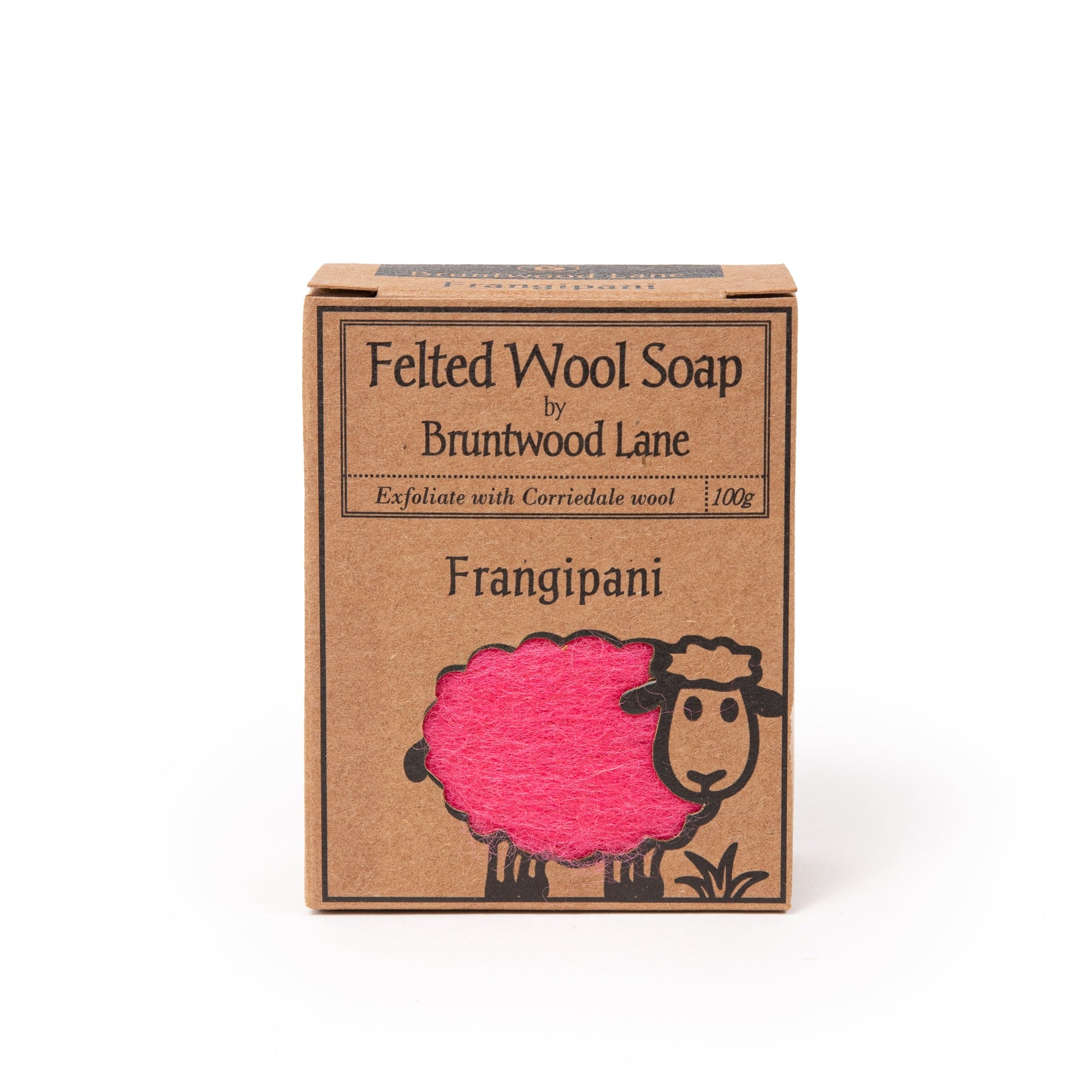 Felted Frangipani Wool Soap by Bruntwood Lane featuring a textured, colorful felted exterior and a soap bar inside.