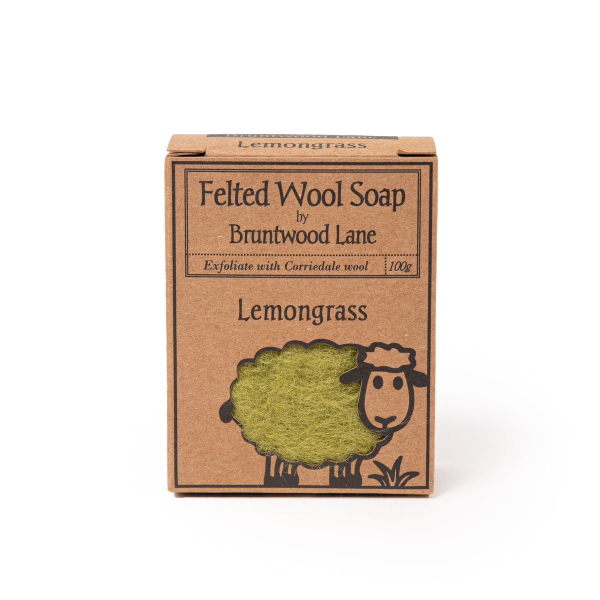 Felted lemongrass scented wool soap by Bruntwood Lane with a textured, natural wool exterior and fresh lemongrass aroma.