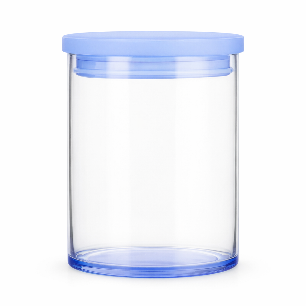 Clear glass storage jar with white screw lid, 650ml capacity, by Nest & Stem Homewares, ideal for kitchen organization and storage