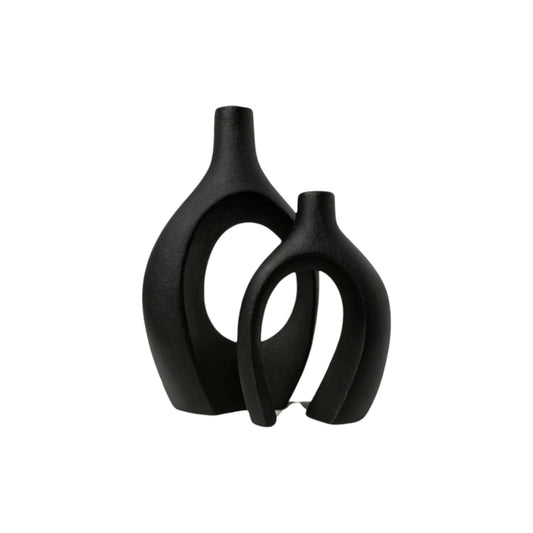 Frankly Cotton Ceramic Black Sculptural Vase Set (2-Piece) Nest & Stem Homewares