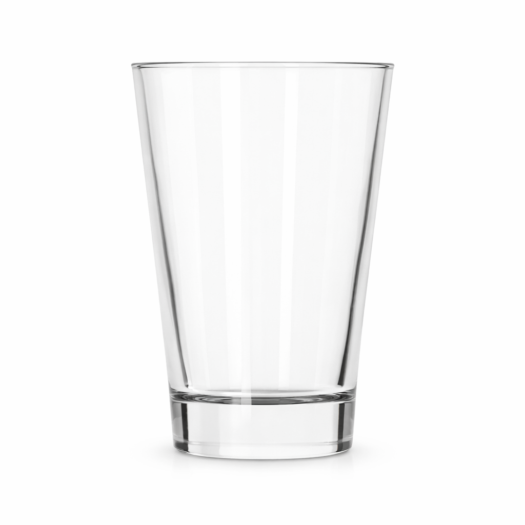 Clear glass tumbler with "Frankly Cotton" branding, 414ml capacity, from Nest & Stem Homewares, showcasing a sleek, modern design.