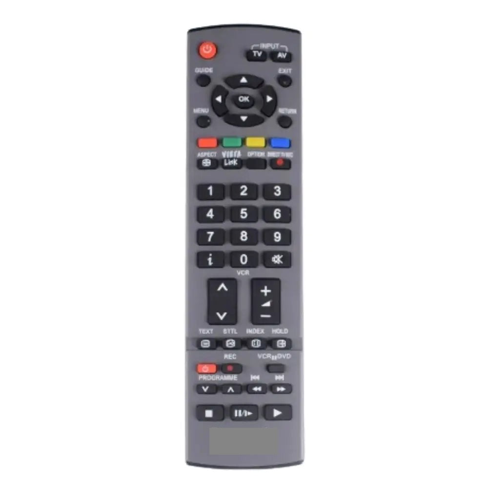 Habicare HBC universal remote control for Panasonic TVs, shown in full view with buttons and sleek black design