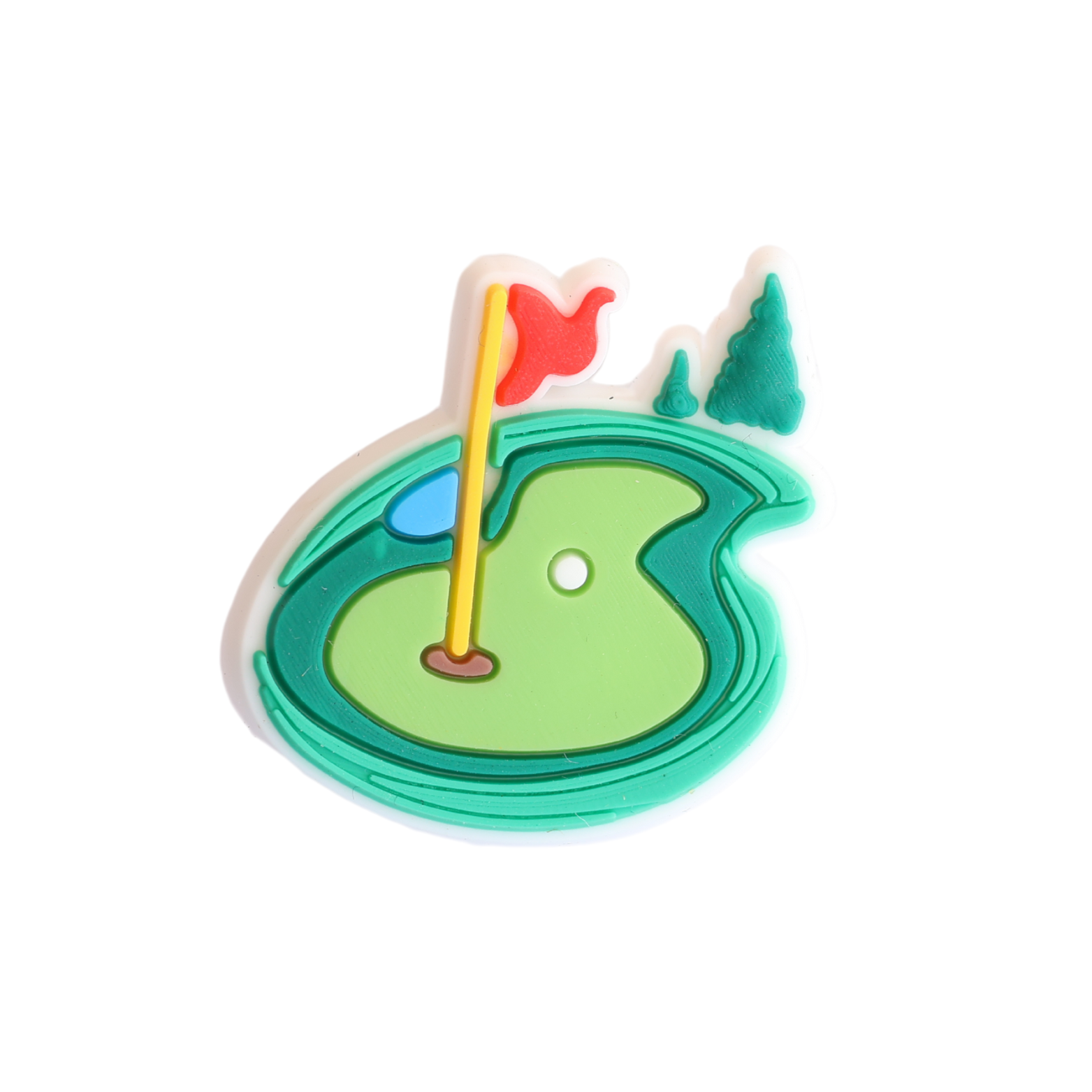Walkieez WALK-itz Golf Green Charm featuring a miniature golf course design, perfect for accessorizing bags or keys.