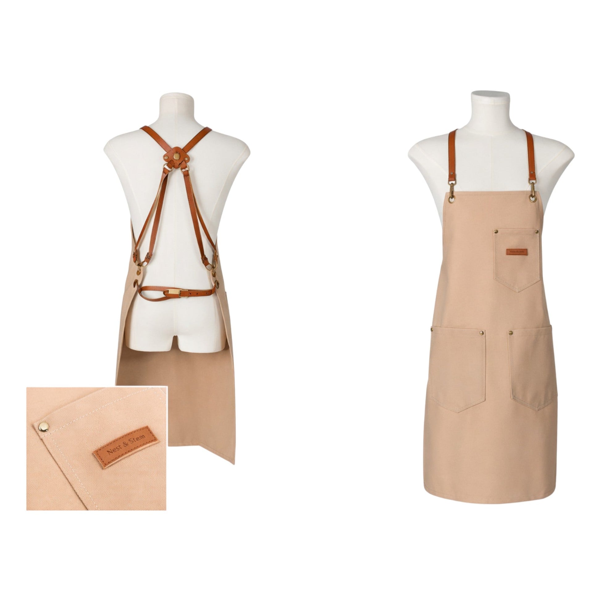 Nest & Stem Homewares Frankly Cotton Classic Canvas Apron with adjustable neck strap and front pockets, ideal for cooking or gardening.