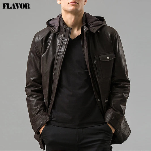 FLAVOR Men's Hooded Leather Jacket – Urban Explorer