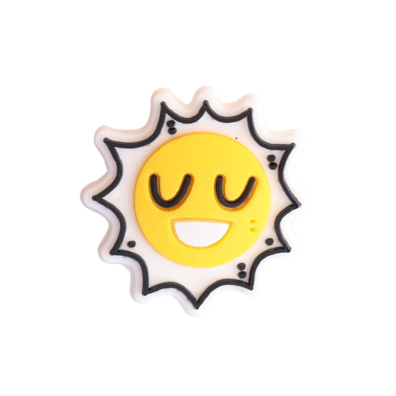 Walkieez WALK-itz Happy Sun Charm featuring a cheerful sun design, perfect for accessorizing bags or keychains.