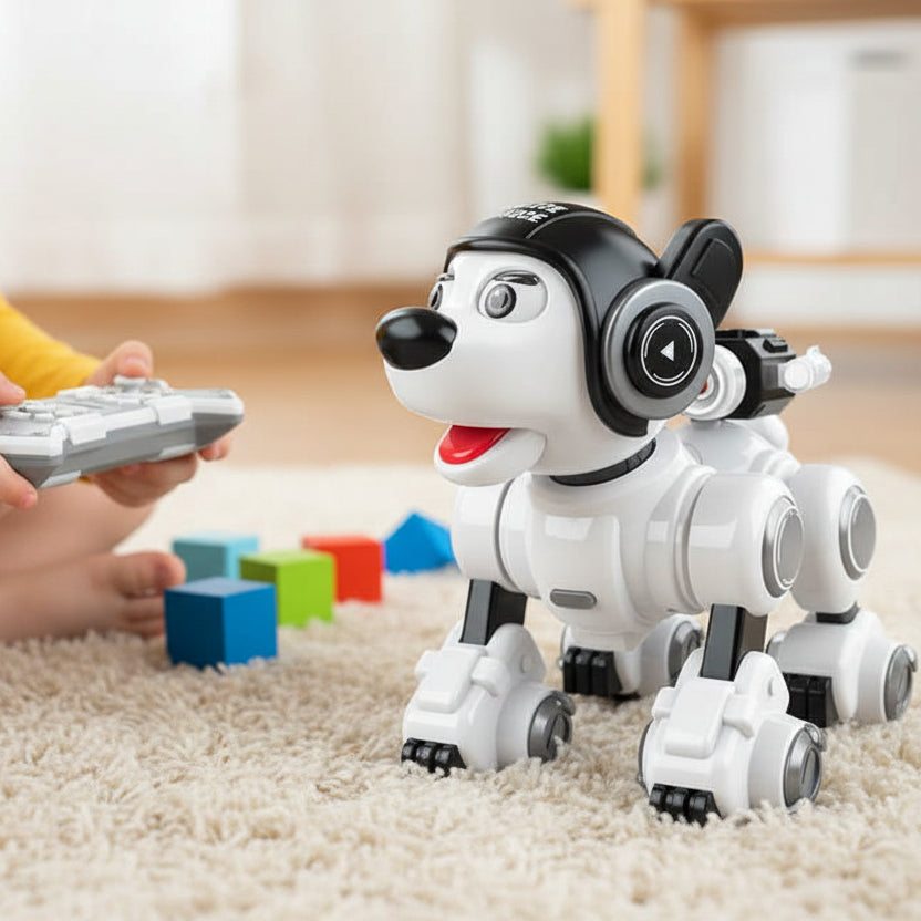 Dealonlinenz RC smart dog robot toy with dance, singing, and shooting features, designed for interactive play and fun.