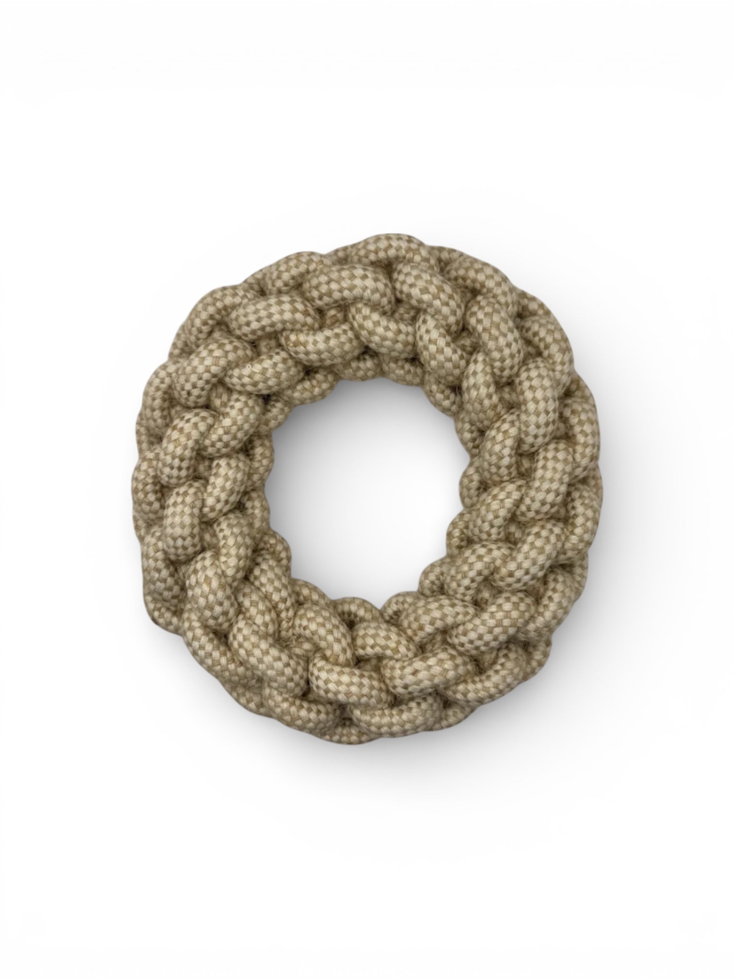 DogTreatNZ rope ring toy for dogs, showing a durable cotton rope ring suitable for chewing and playing.