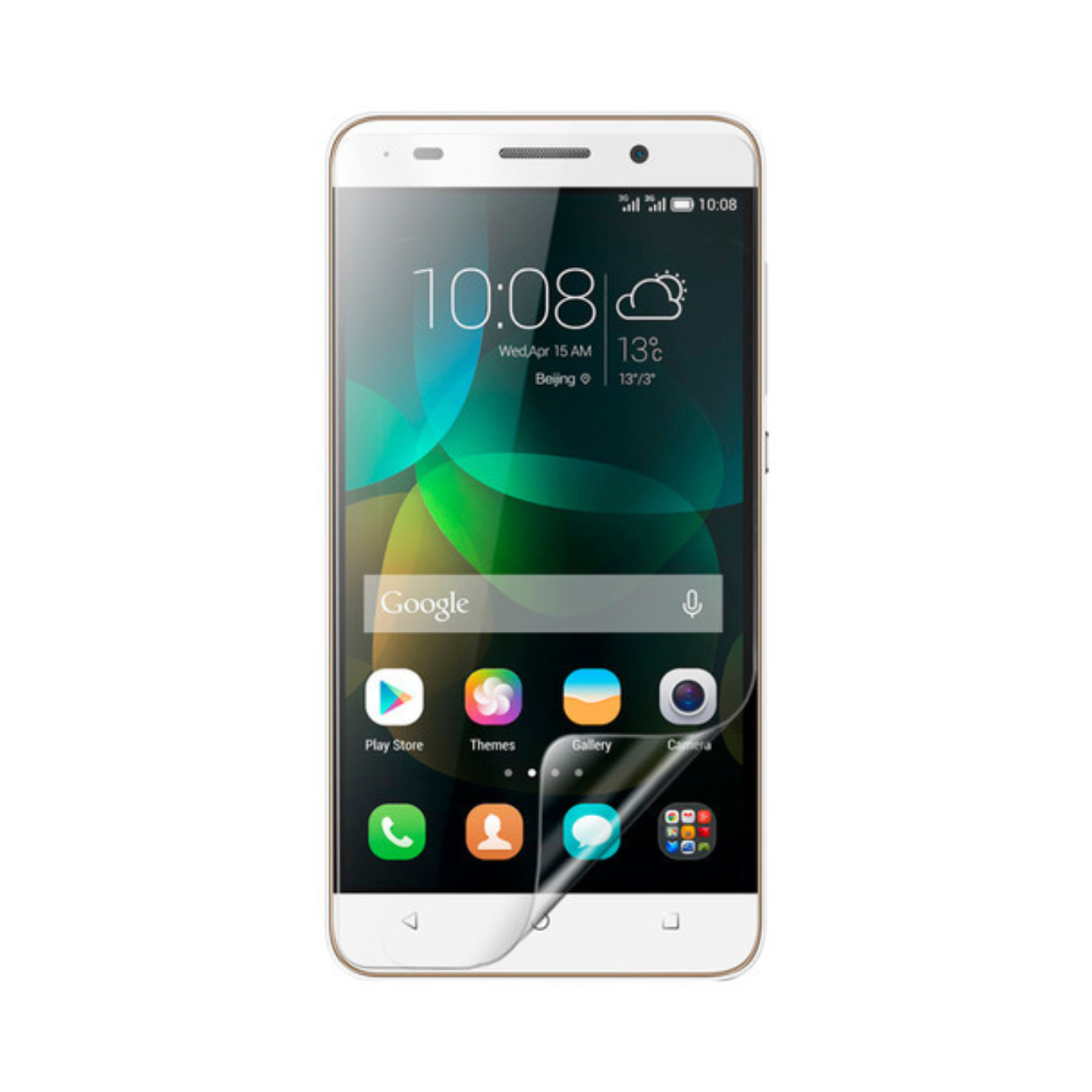 Two clear hydrogel screen protectors for Huawei G Play Mini and Honor 4C by 9eight5, shown in a pack of two.