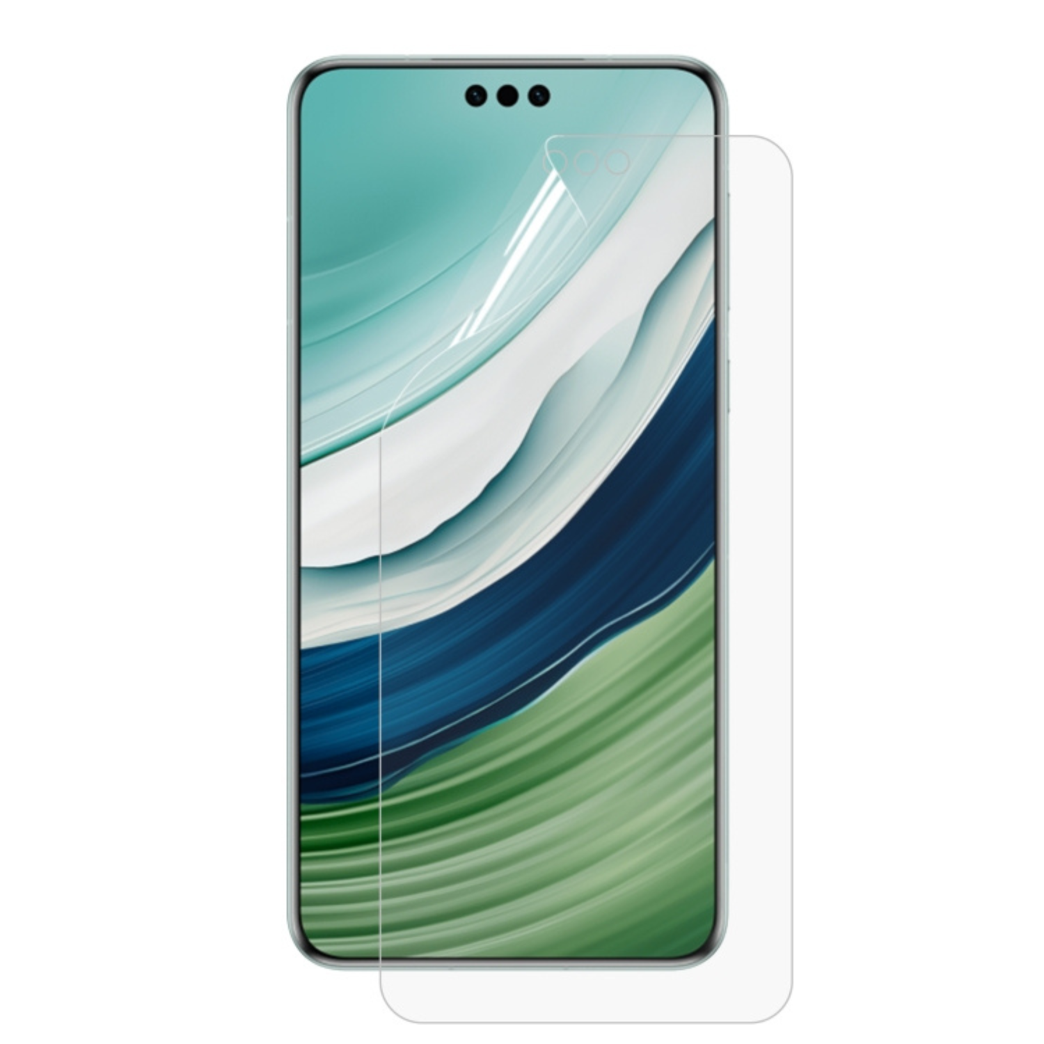 9eight5 hydrogel screen protector for Huawei Mate 60 Pro 2023, pack of 2, showing the flexible protective film on the phone screen.