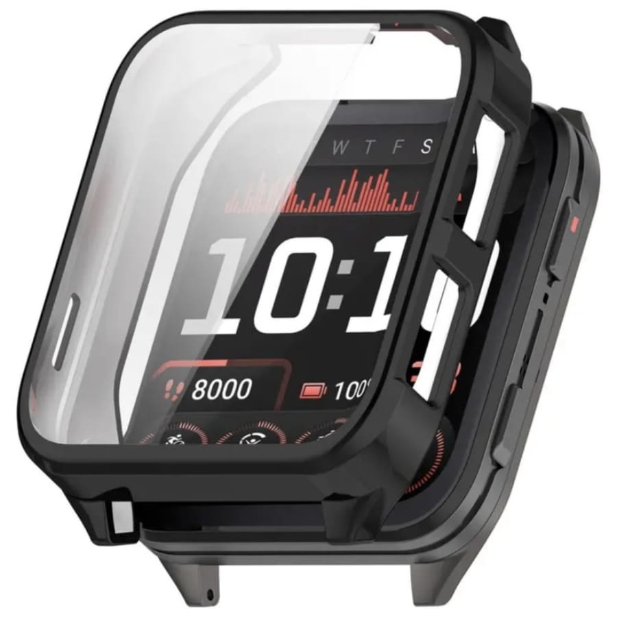 Black Garmin Venu X1 watch screen protector in clear plastic case, designed for protection and durability.