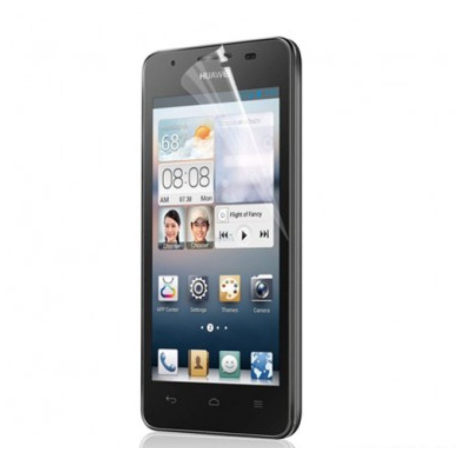 Pair of 9eight5 hydrogel screen protectors for Huawei Ascend G510-0010 (2013) smartphone, showing clear, flexible protectors.