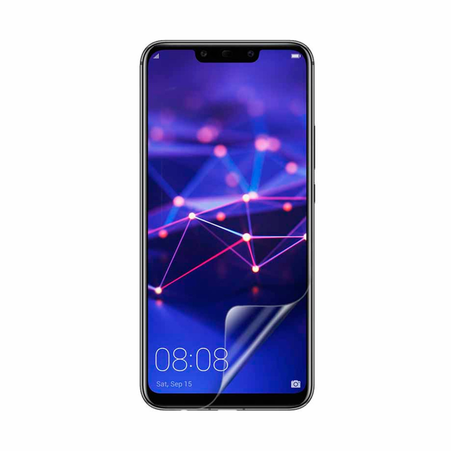 Hydrogel screen protector for Huawei Mate 20 Lite by 9eight5, showing the clear, flexible film covering the phone screen.