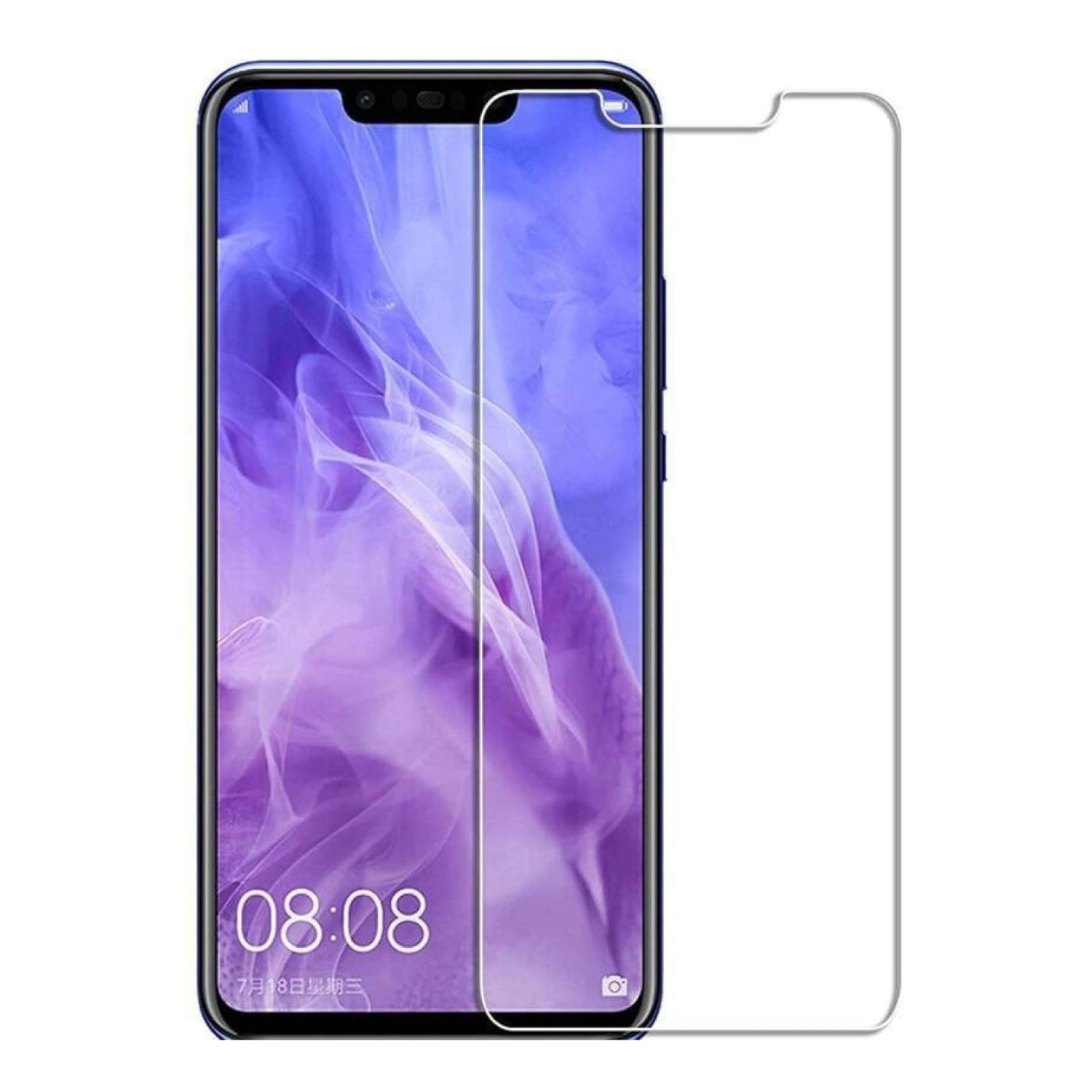 9eight5 Hydrogel screen protector for Huawei Nova 3, showing a clear, thin protective film over the phone screen in close-up view.