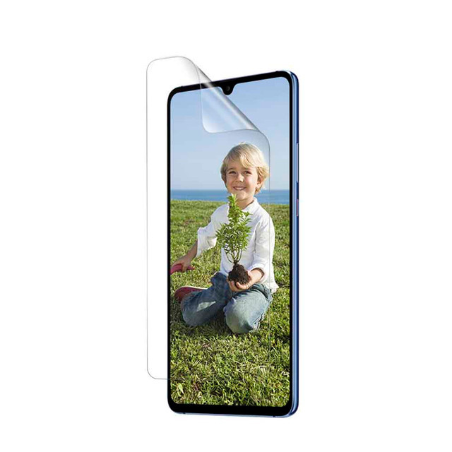 Hydrogel screen protector for Huawei Mate 20 X 2018 by 9eight5 showing a clear, flexible film covering the phone screen.