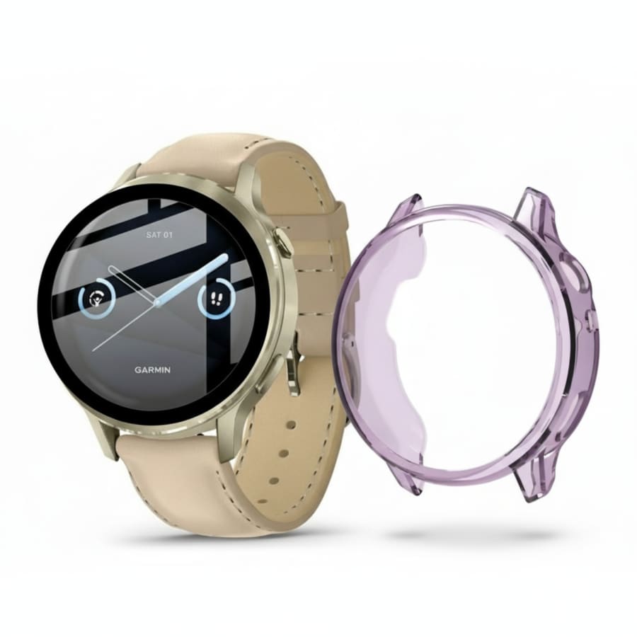 Purple Garmin Venu 4 41mm watch screen protector case, designed for durable protection of the smartwatch display.