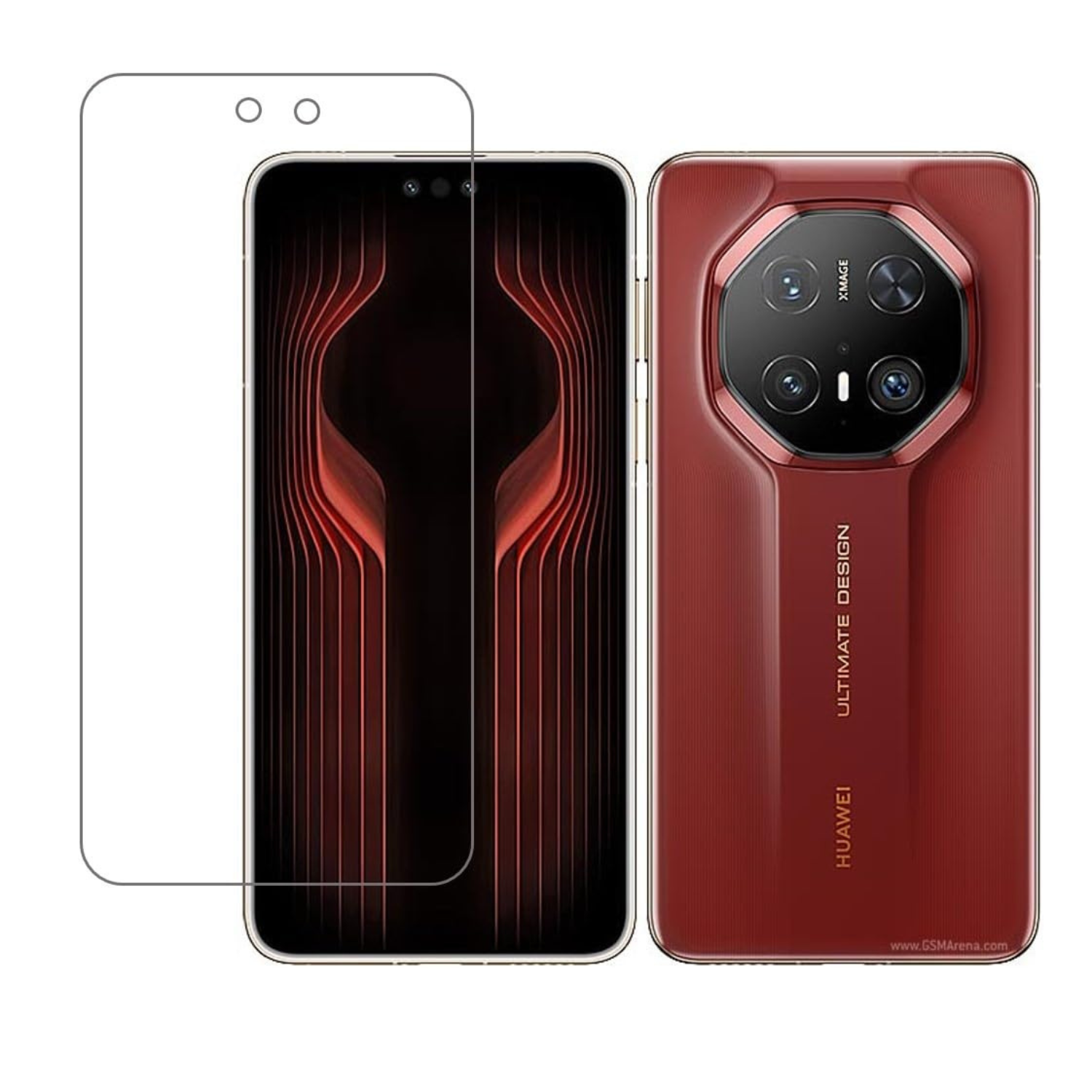 Hydrogel screen protector for Huawei Mate 70 RS Ultimate Design 2024 by 9eight5, shown applied on phone screen.