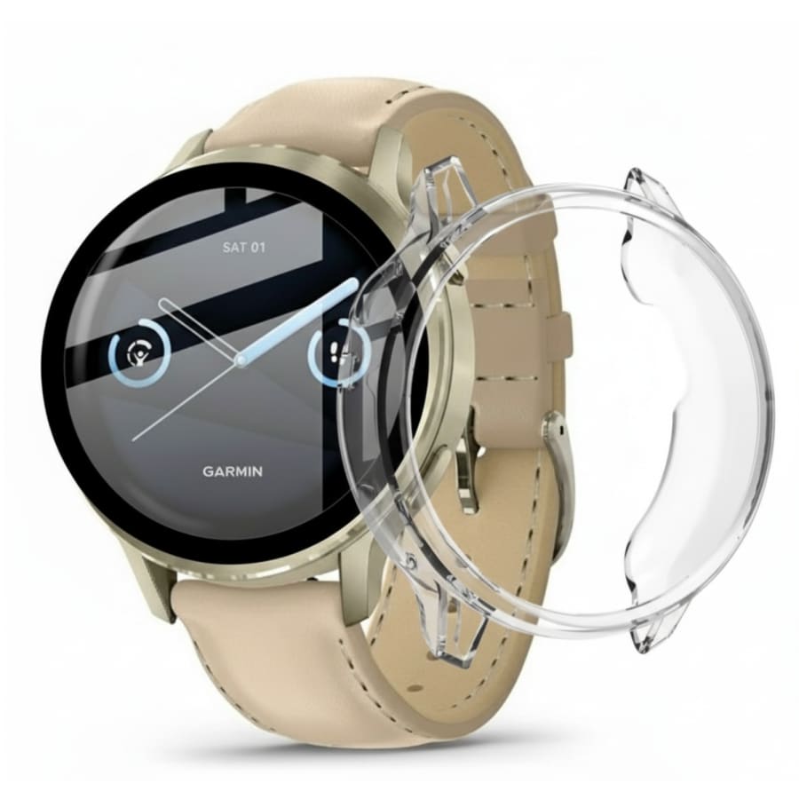 Clear screen protector for Garmin Venu 4 41mm smartwatch, transparent protective case with precise fit and durable material.